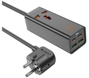 Hoco Ac10a Cargador/zapatilla Schuko C/1 Universal 2 Usb-c/2 Usb-a Black 65w