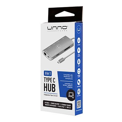 Hub Unno Tipo C 8 En 1 Hdmi Rj45 Pd Usb 3.0 Sd Micro Sd