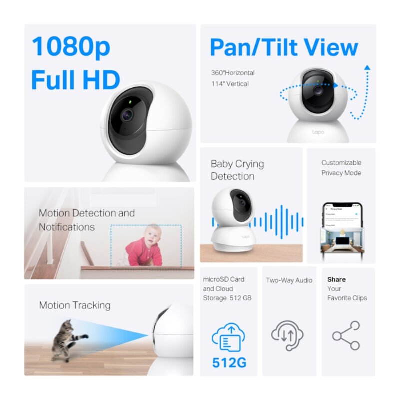 Cámara De Seguridad Tp-Link Tapo C200 Interior Visión Nocturna 1080p 360°