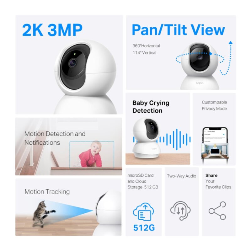 Cámara De Seguridad Tp-Link Tapo C210 Interior Visión Nocturna 2K 360°