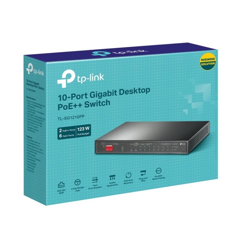 Switch TP-LINK TL-SG1210PP  | 10 puertos Gigabit (6 Puertos PoE+, 2 Puertos PoE++)