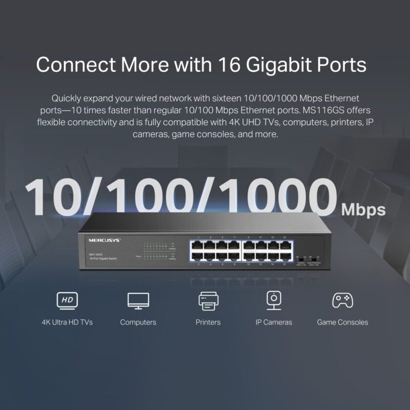 Switch MERCUSYS MS116GS | 16 puertos RJ45 - Imagen 2