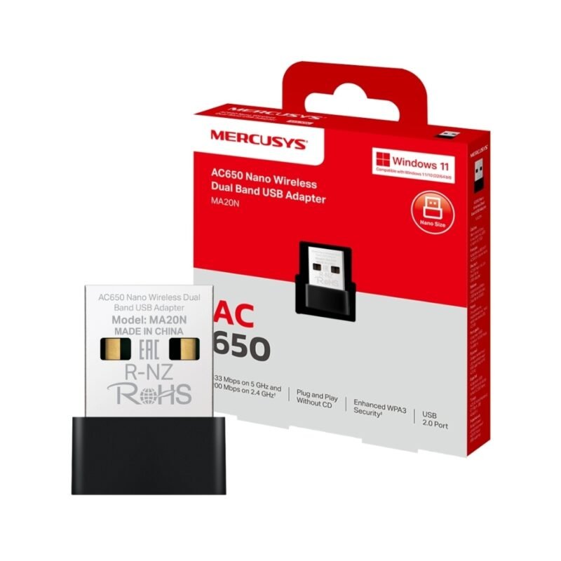 Adaptador Nano USB MERCUSYS MA20N | AC650, WiFi - Imagen 11