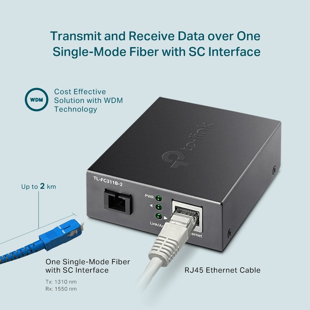Convertidor de medios Monomodo TP-LINK TL-FC311B-2 | SC Gigabit, Ethernet Gigabit, WDM