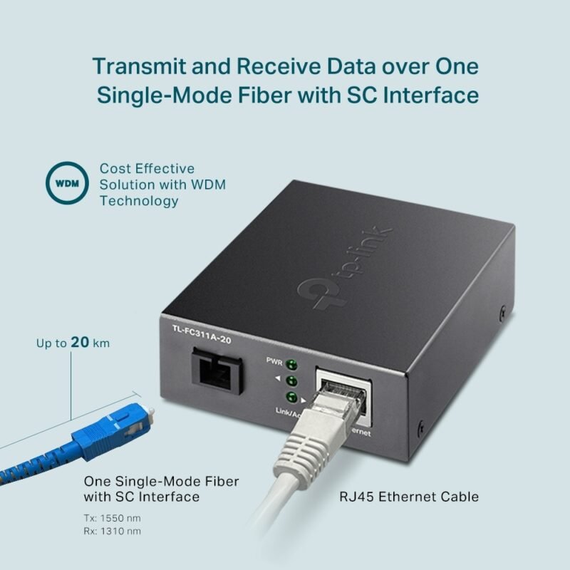 Convertidor de medios Monomodo TP-LINK TL-FC311A-20 | SC Gigabit, Ethernet Gigabit, WDM