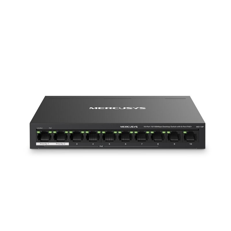 Switch MERCUSYS MS110P | 10 Puertos RJ45 10/100 (8 Puertos PoE af/at)