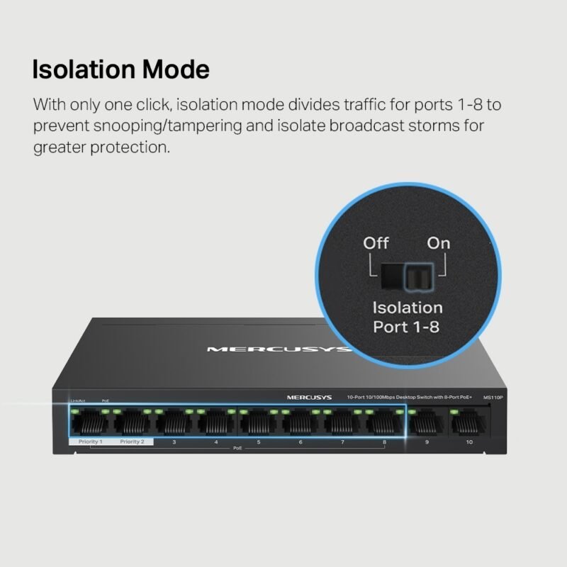 Switch MERCUSYS MS110P | 10 Puertos RJ45 10/100 (8 Puertos PoE af/at) - Imagen 5