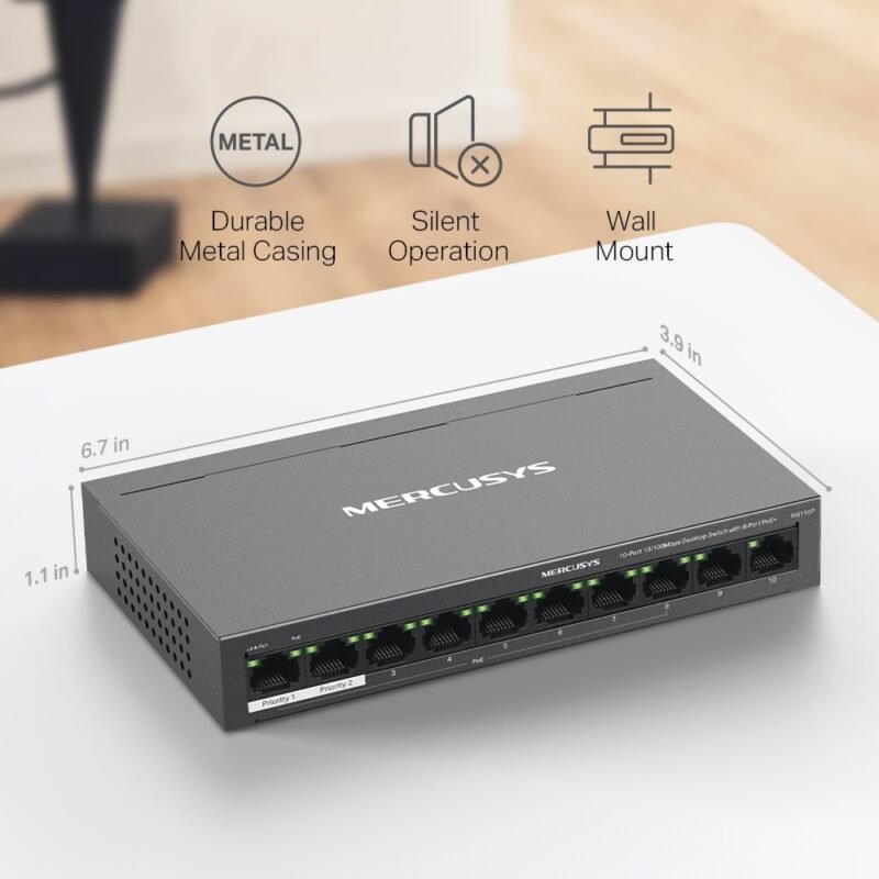 Switch MERCUSYS MS110P | 10 Puertos RJ45 10/100 (8 Puertos PoE af/at) - Imagen 8