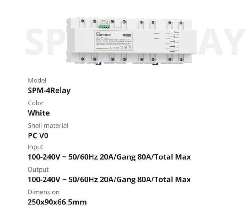 Medidor de Potencia Inteligente Sonoff SPM-4Relays | Apilable, 20A - Imagen 9
