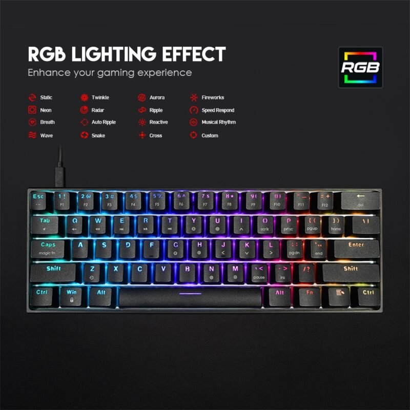 Teclado Gamer Mecánico USB FANTECH MAXFIT61 MK-857 | Reducido, RGB, Blue Switch - Imagen 5