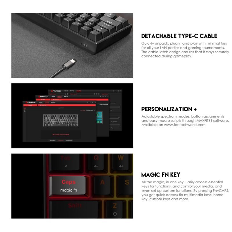 Teclado Gamer Mecánico USB FANTECH MAXFIT61 MK-857 | Reducido, RGB, Blue Switch - Imagen 6