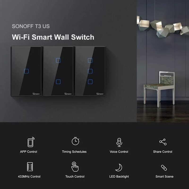 Interruptor Inteligente de Pared Sonoff T3US3C-TX | WiFi y RF, Táctil, 3 Pulsadores - Imagen 5