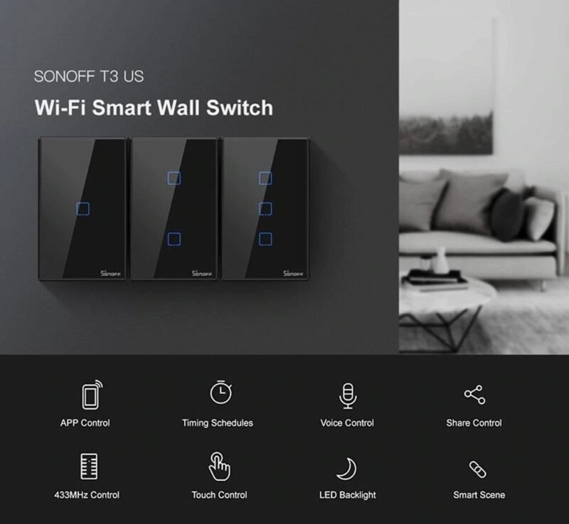 Interruptor Inteligente de Pared Sonoff T3US1C-TX | WiFi y RF, Táctil, 1 Pulsador - Imagen 11