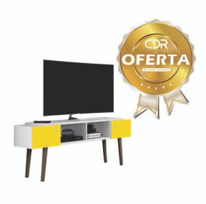 Rack / Aparador para TV con patas blanco con amarillo