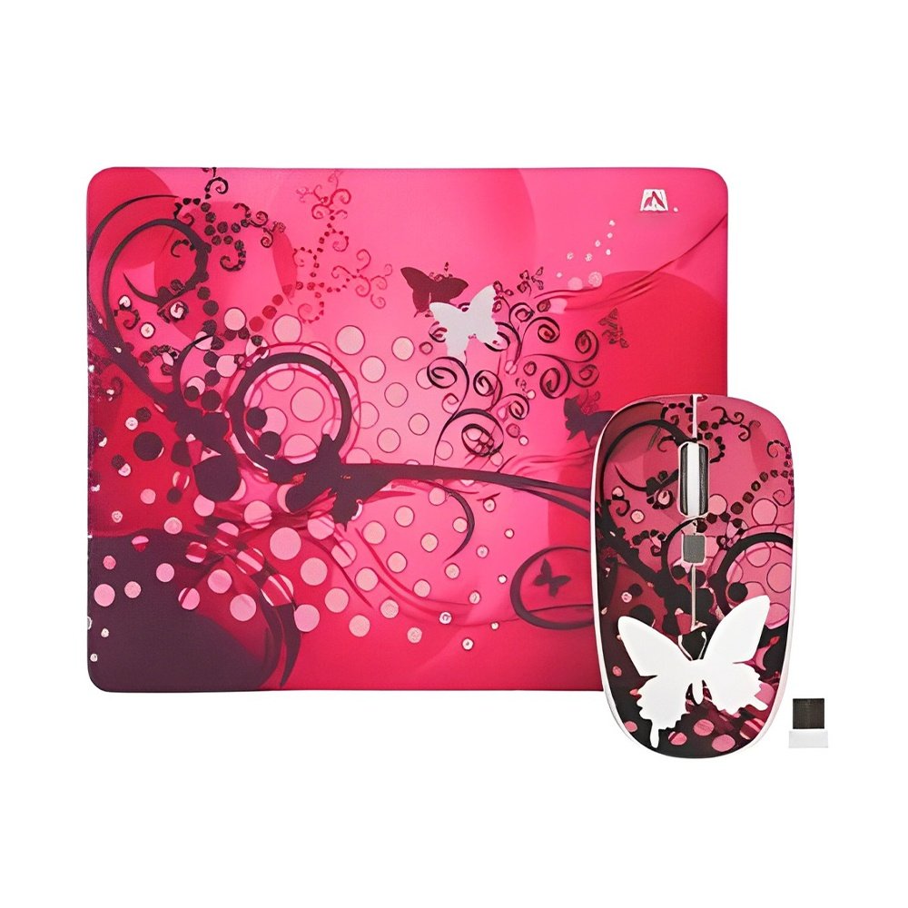 Combo Mouse + Mouse Pad JETION JT-DMS046 | Diseño Mariposa Rosado - Imagen 4