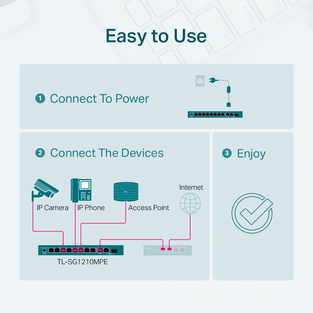 Switch TP-LINK TL-SG1210MPE | 9 Puertos Gigabit (1 Puerto SFP Gigabit, 8 Puertos PoE) - Imagen 7