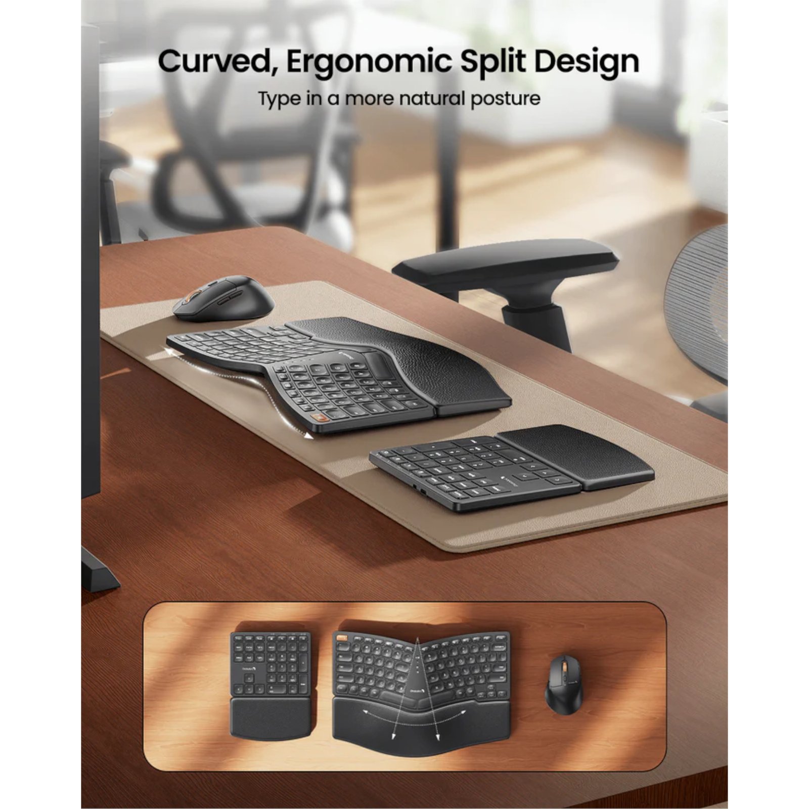 Combo Mouse y Teclado Español Ergonómico Inalámbrico 3en1 ProtoArc Ekm04 - Imagen 4