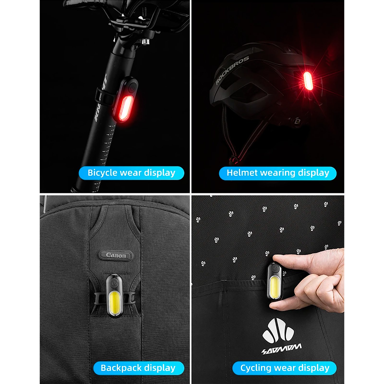Luz Trasera Para Bicicleta Rockbros Ip44 5 Modos Azul Blanco - Imagen 3
