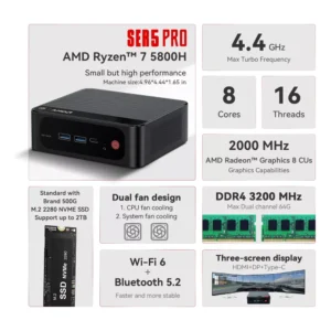 Mini Pc Beelink Ser5 Pro Ryzen 7 16gb 500gb Win11 Pro