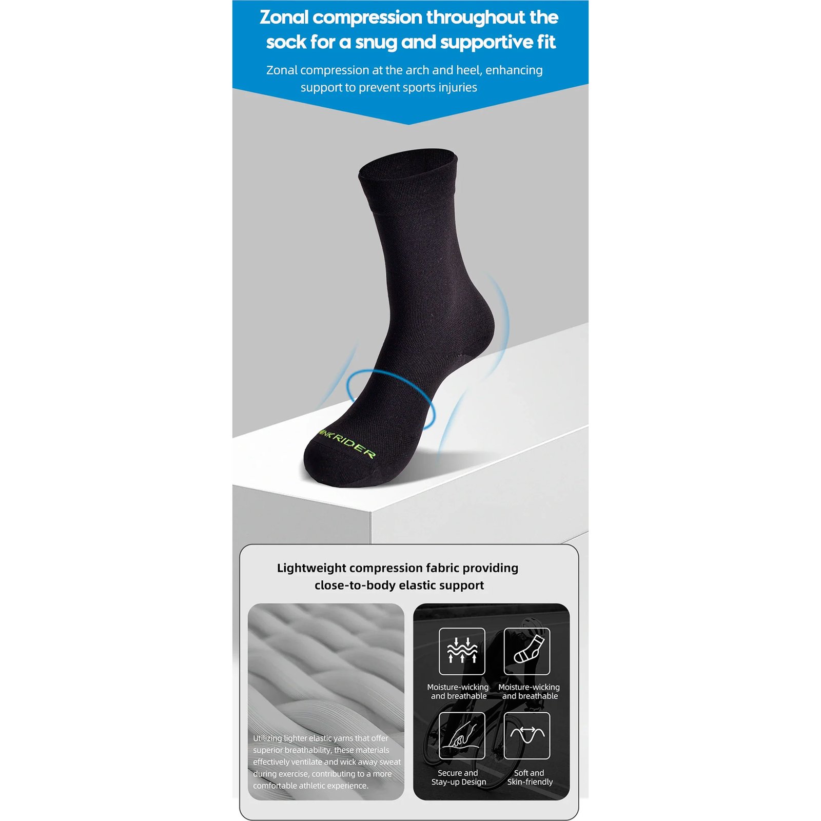Medias Para Ciclismo Thinkrider Respirables Arco Y Talón Reforzados - Imagen 4