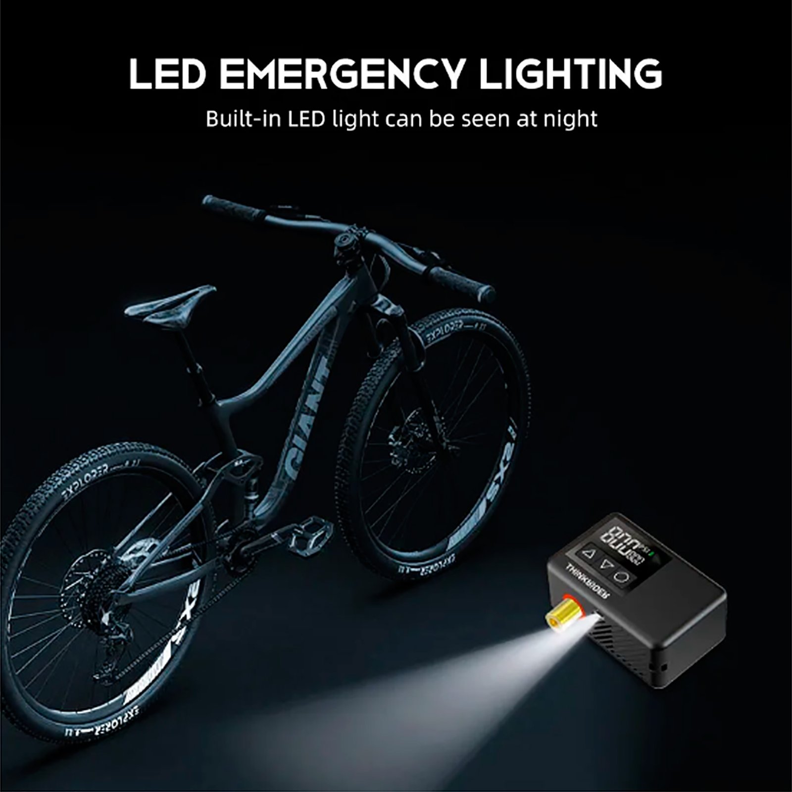 Mini Inflador Digital Para Bicicleta Thinkrider 120psi Con Luz Led - Imagen 2