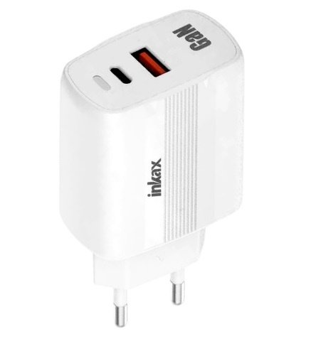 Cargador Inkax USB-A+USB-C GaN 45W blanco