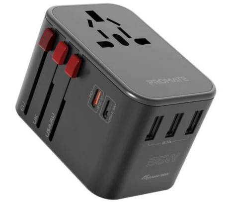 120336.jpg PROMATE TRIPMATE-36W ADAPTADOR DE PARED UNIVERSAL 20W QC 3.0 - Imagen 1