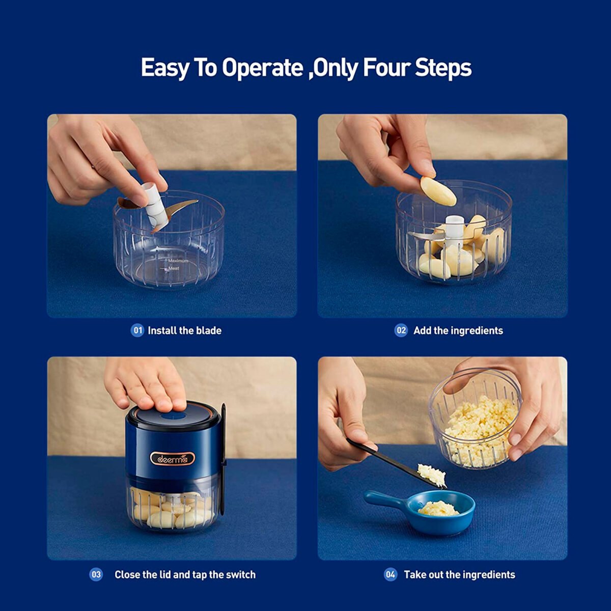 Mini Picadora De Alimentos Deerma 150ml 3600RPM 40W - Imagen 3