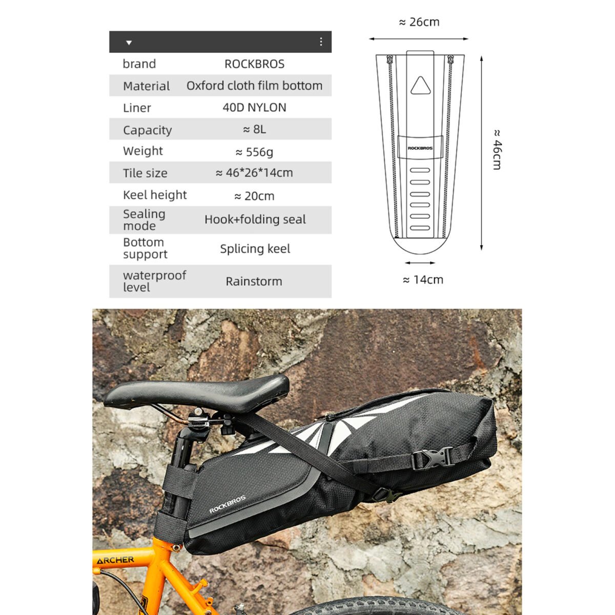 Bolso De Sillín Para Bicicleta Impermeable Rockbros De 10L - Imagen 5