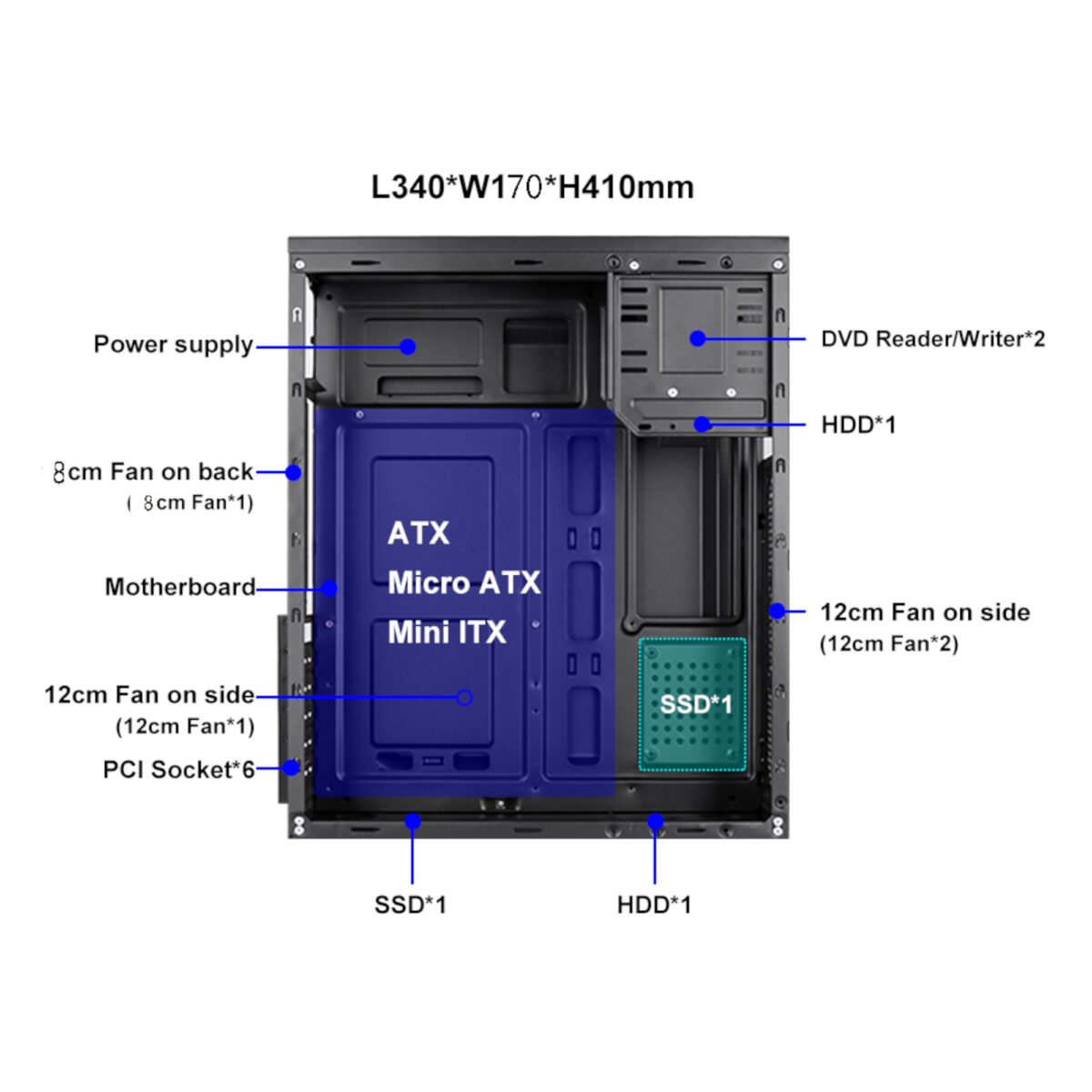 Gabinete Combo Atx Coolmax H5 600W Mouse y Teclado - Imagen 4