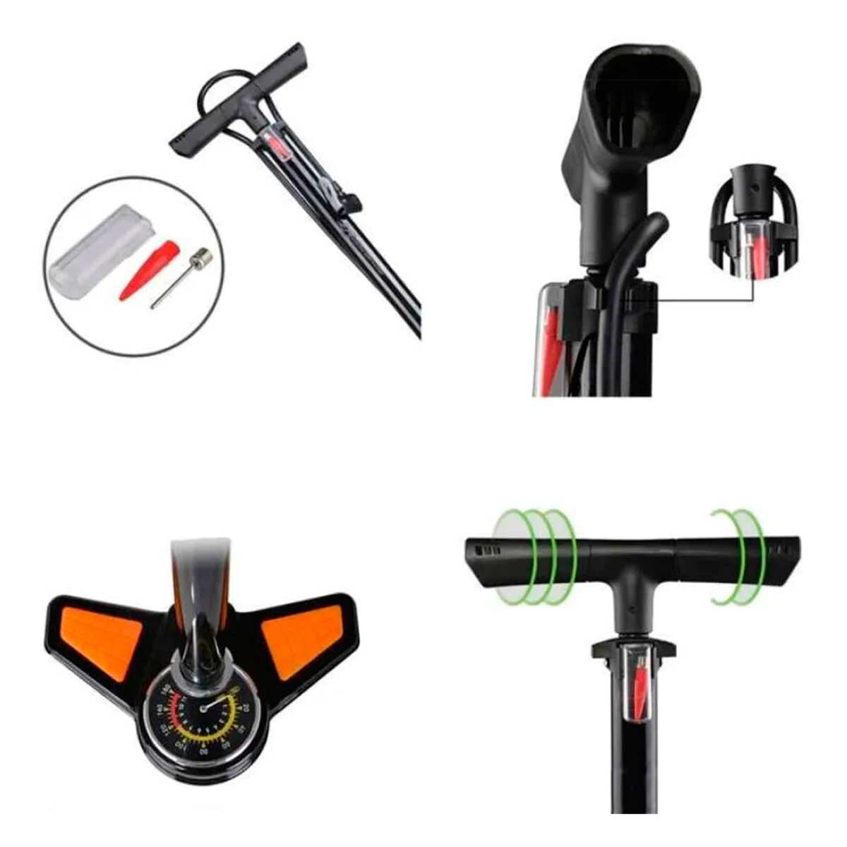 Inflador De Pie Para Bicicleta Rockbros 2 Válvulas - Imagen 2