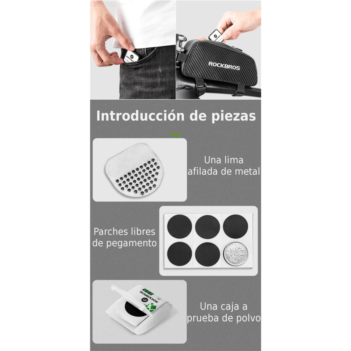 Kit Parches Para Neumático Bicicleta Rockbros 6 Unidades - Imagen 2