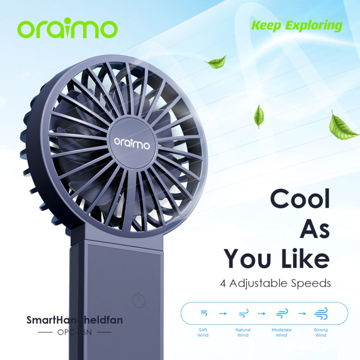 Ventilador de Mano Portátil Oraimo Opcf6n 4 Velocidades - Imagen 2