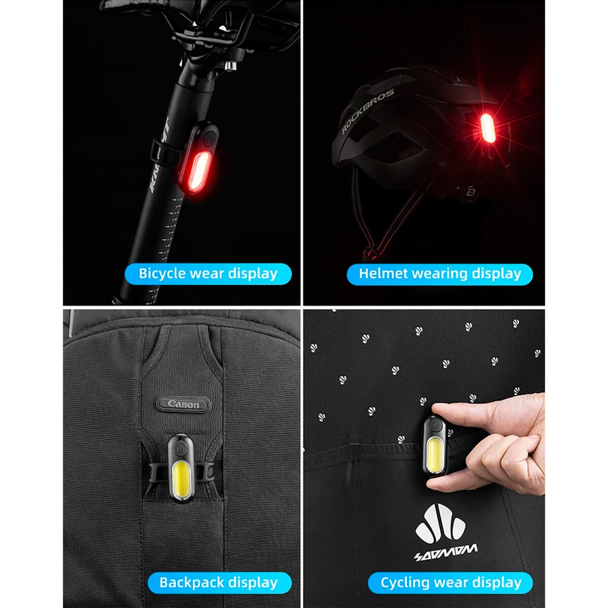 Luz Trasera Para Bicicleta Rockbros Ip44 5 Modos Azul Rojo - Imagen 3