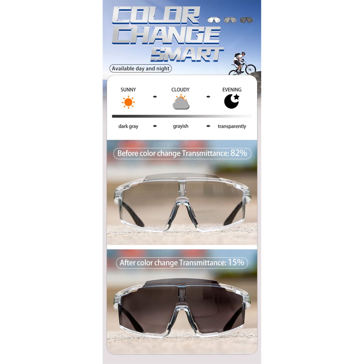 Lentes Deportivos Fotocromáticos Anti-empañamiento Scvcn Uv400 - Imagen 7