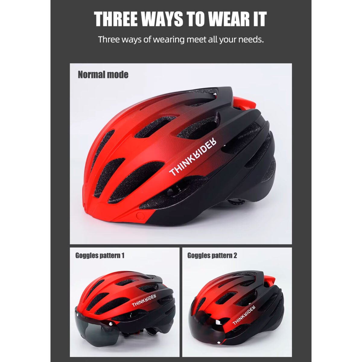 Casco Para Ciclista Thinkrider Con Lentes Y Luz Trasera - Imagen 2