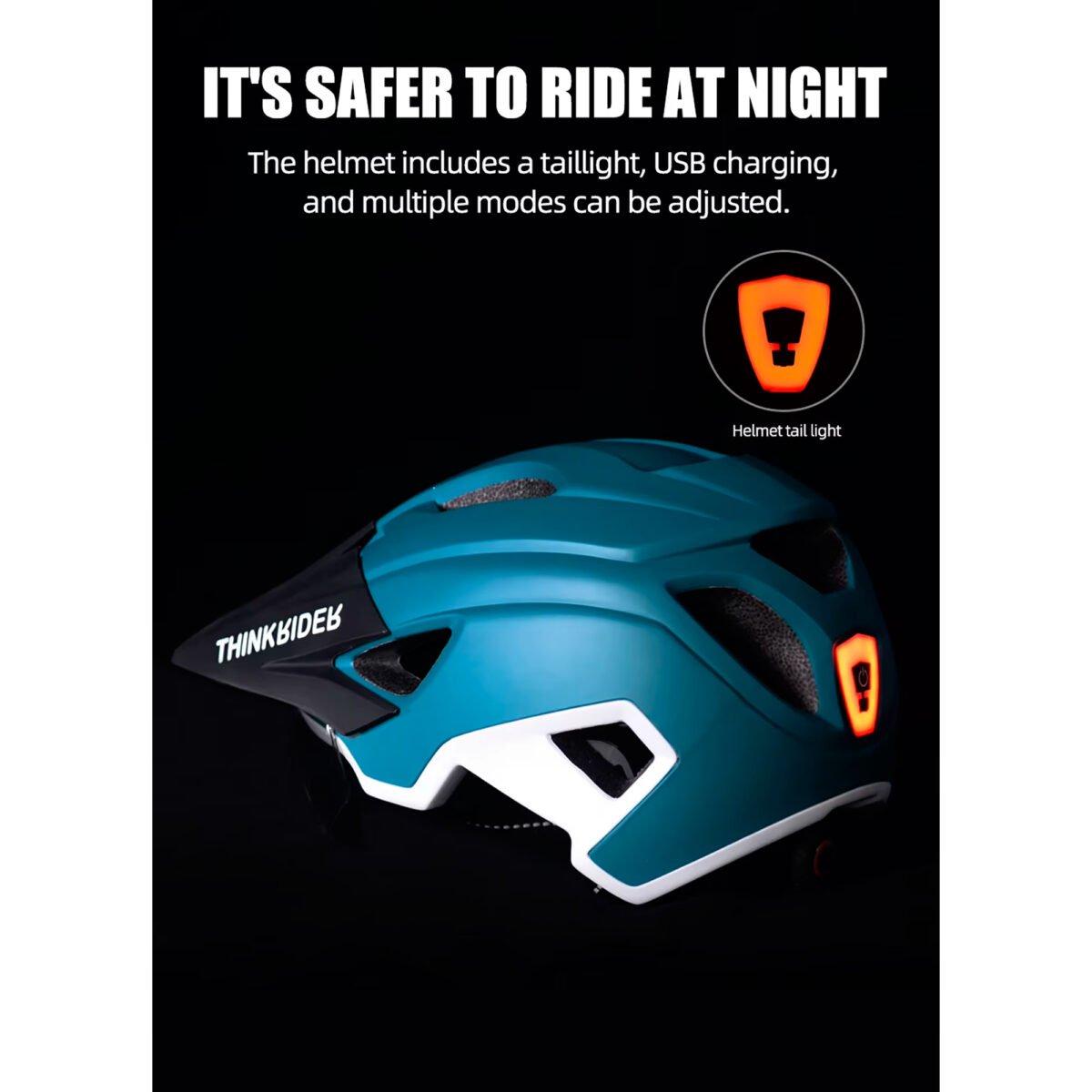 Casco Para Ciclista Thinkrider Con Lentes Visera Y Luz Trasera - Imagen 2