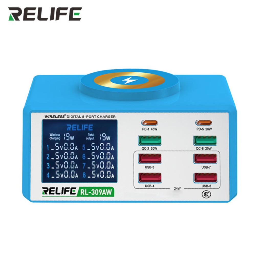 dlimgs.php_-1040.png Fuente 8 Puertos + Carga Inalámbrica 15W c/ LCD RL-309AW Relife - Imagen 1