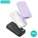 Power Bank 10000mAh   20W  Cable Retráctil  Lightning  Blanco  CD225 USAMS