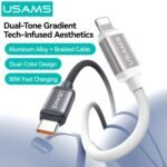 Cable de Datos USB C a Lightning Bicolor   PD  30W  1.2M  Blanco/Negro  SJ757  USAMS - Imagen 2