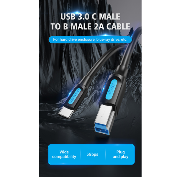 Cable de Impresora USB-C 3.0 a USB-B Macho/Macho / 1M / Negro CQVBF Vention