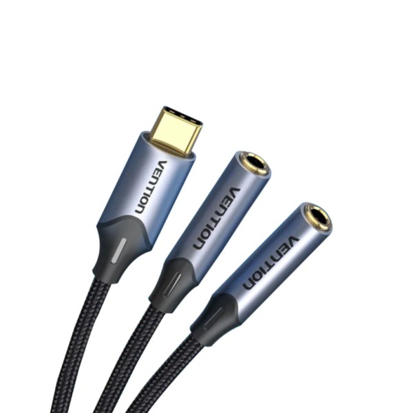 dlimgs.php_-1301.png Adaptador de Audio USB-C a Dual Jack 3.5mm Macho/Hembra /0.3M / Plateado BGNHY Vention