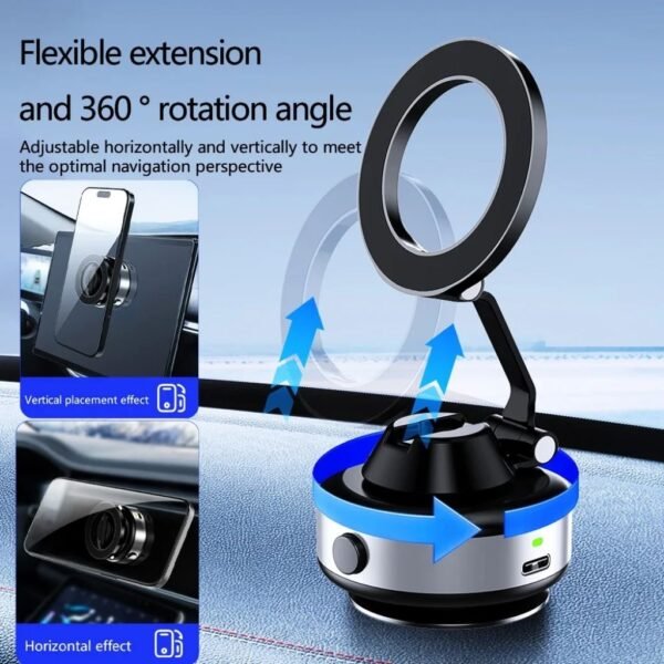 dlimgs.php_-1352.jpg Soporte Vehicular Magnético X98 Rotación 360° c/Ventosa eléctrica Aluminio Negro