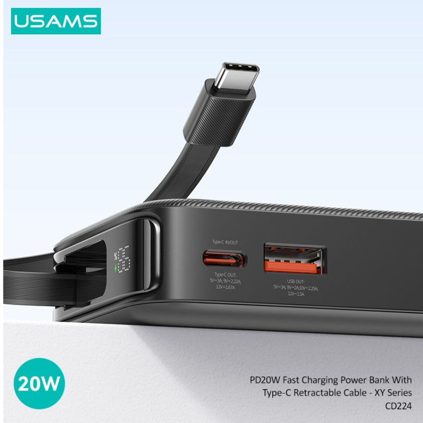 dlimgs.php_-1386.png Power Bank 10000mAh Cable Retráctil Tipo C Blanco CD224 USAMS - Imagen 1