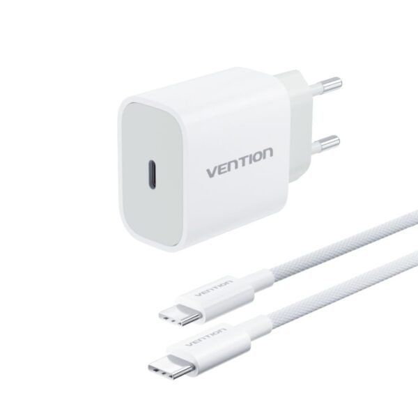 Cargador de Pared 1 USB-C   USB-C a USB-C  30W / Cable 1M / 3A/ Blanco  G13W0-EU  Vention