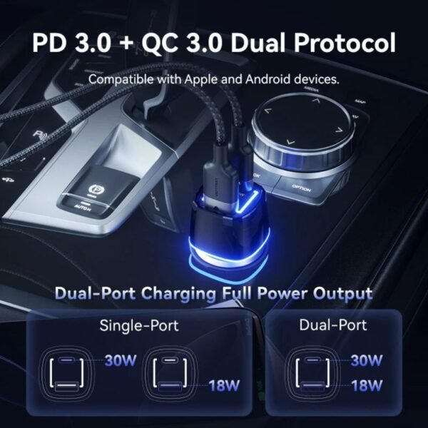Cargador de Auto USB-C+USB-A   30W+18W  / Negro  FFRB0  Vention