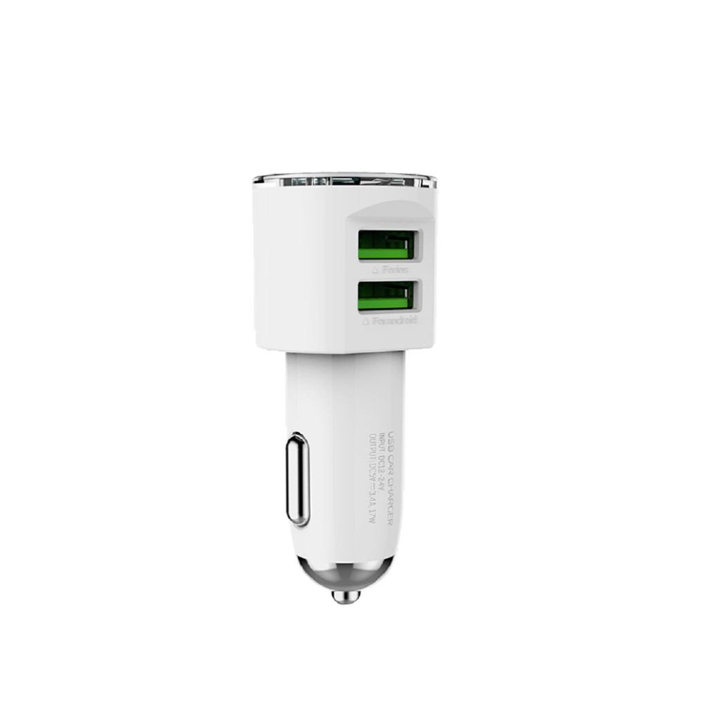 dlimgs.php_-1730.jpg Cargador Auto C29 Tipo C 3.4A 2 USB Carga Rápida Blanco LDNIO - Imagen 1