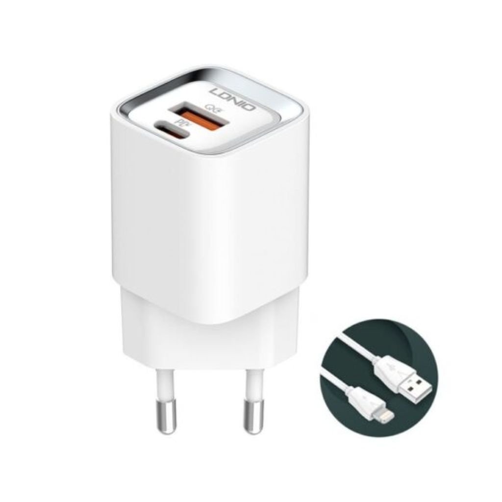 dlimgs.php_-1736.jpg Cargador Pared A2317C Lightning 30W PD/QC3.0 Carga Rápida Blanco LDNIO - Imagen 1