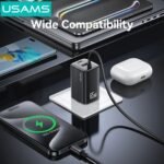 Cargador Pared   65W USB A + 2 USB C GaN  Carga Rápida  Tipo C a Tipo C  Negro  CC266  USAMS