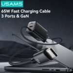 Cargador Pared   65W USB A + 2 USB C GaN  Carga Rápida  Tipo C a Tipo C  Negro  CC266  USAMS - Imagen 3